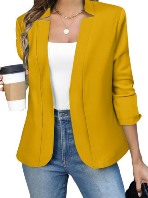 Womens Casual Loose-fitting Long-sleeve Solid-color Coat