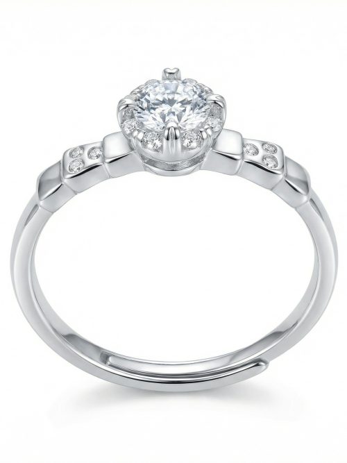 925 Sterling Silver Elegant Sparkling Adjustable Silver Halo Ring with Radiant Center Stone